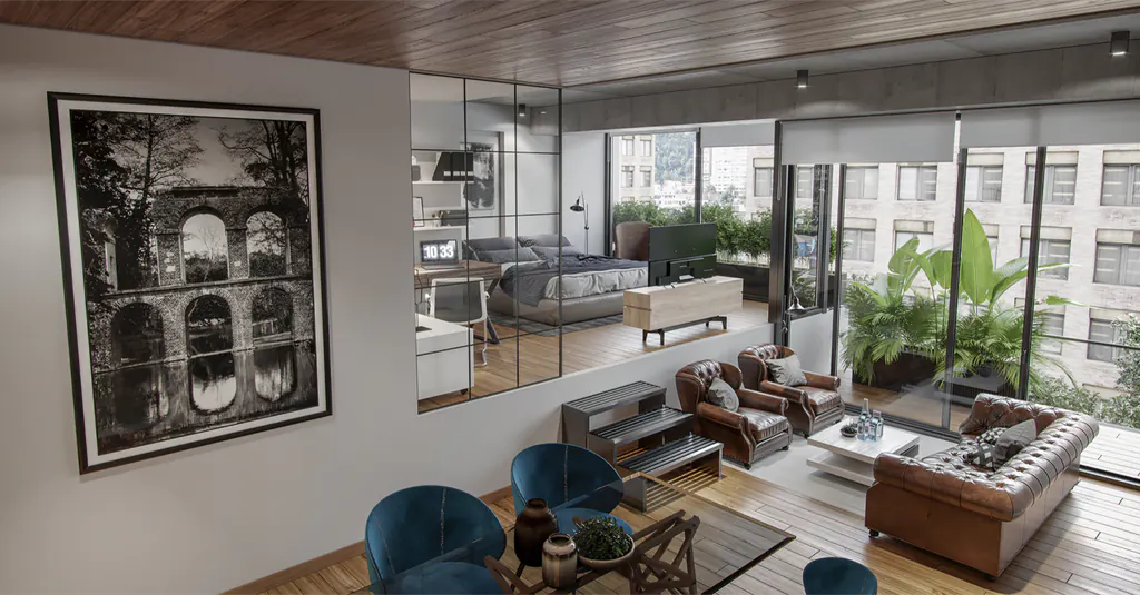 A real-time interior environment, rendered