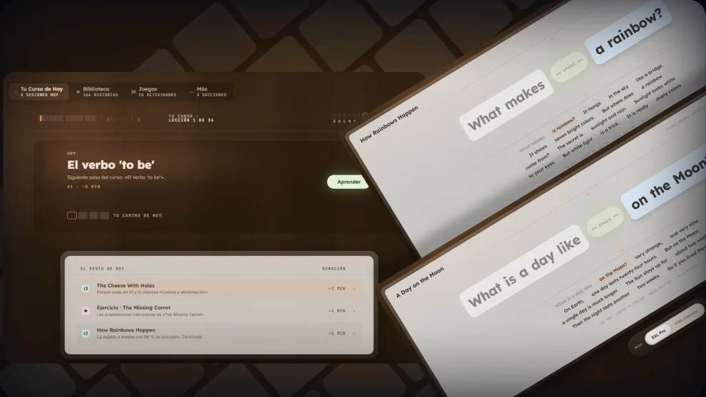 The FlowKeys lesson interface, showing a day's course in Spanish